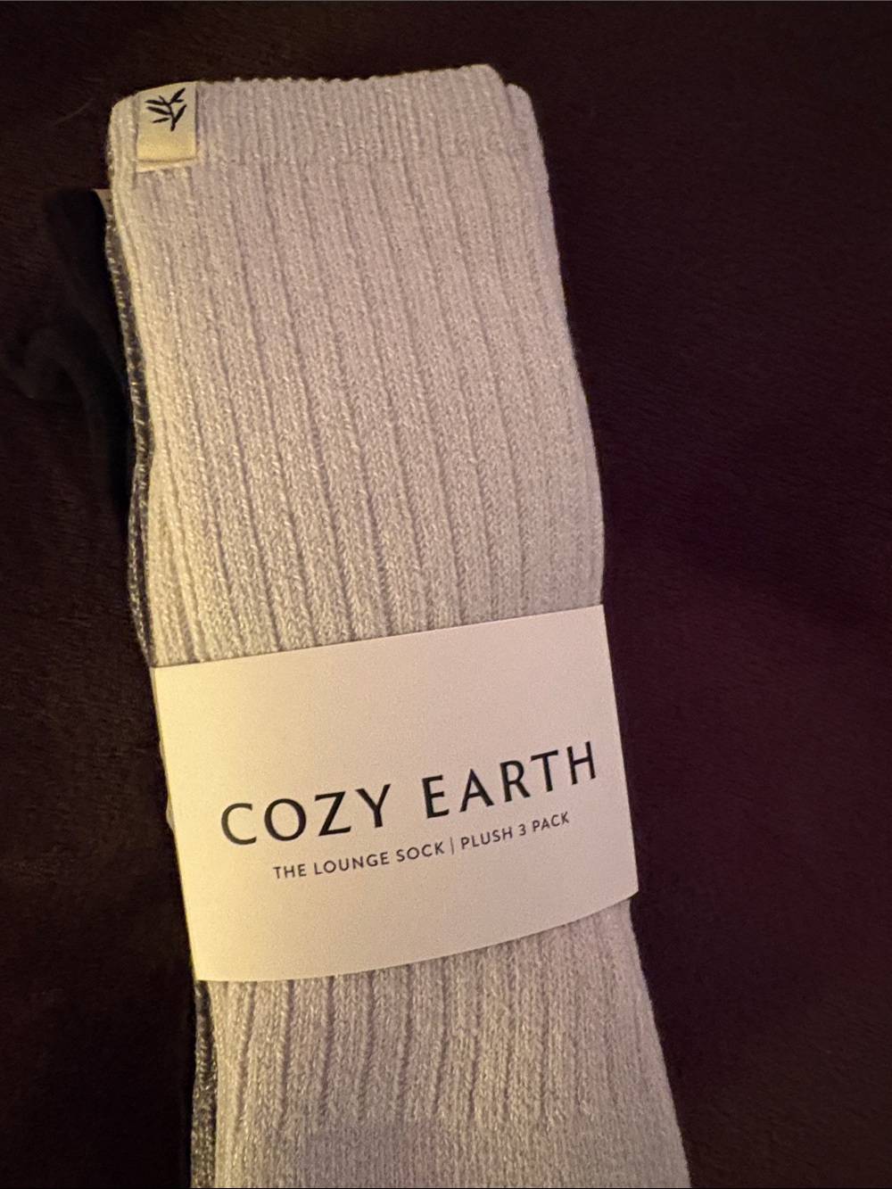 Cozy Earth Women's Plush Lounge Socks pack of 3 — Light Gray, tan and black